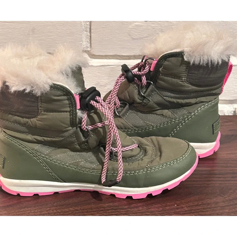 Sorel Whitney Short Lace Kids 2 Waterproof Winter Snow Boot Olive Green Gorpcore